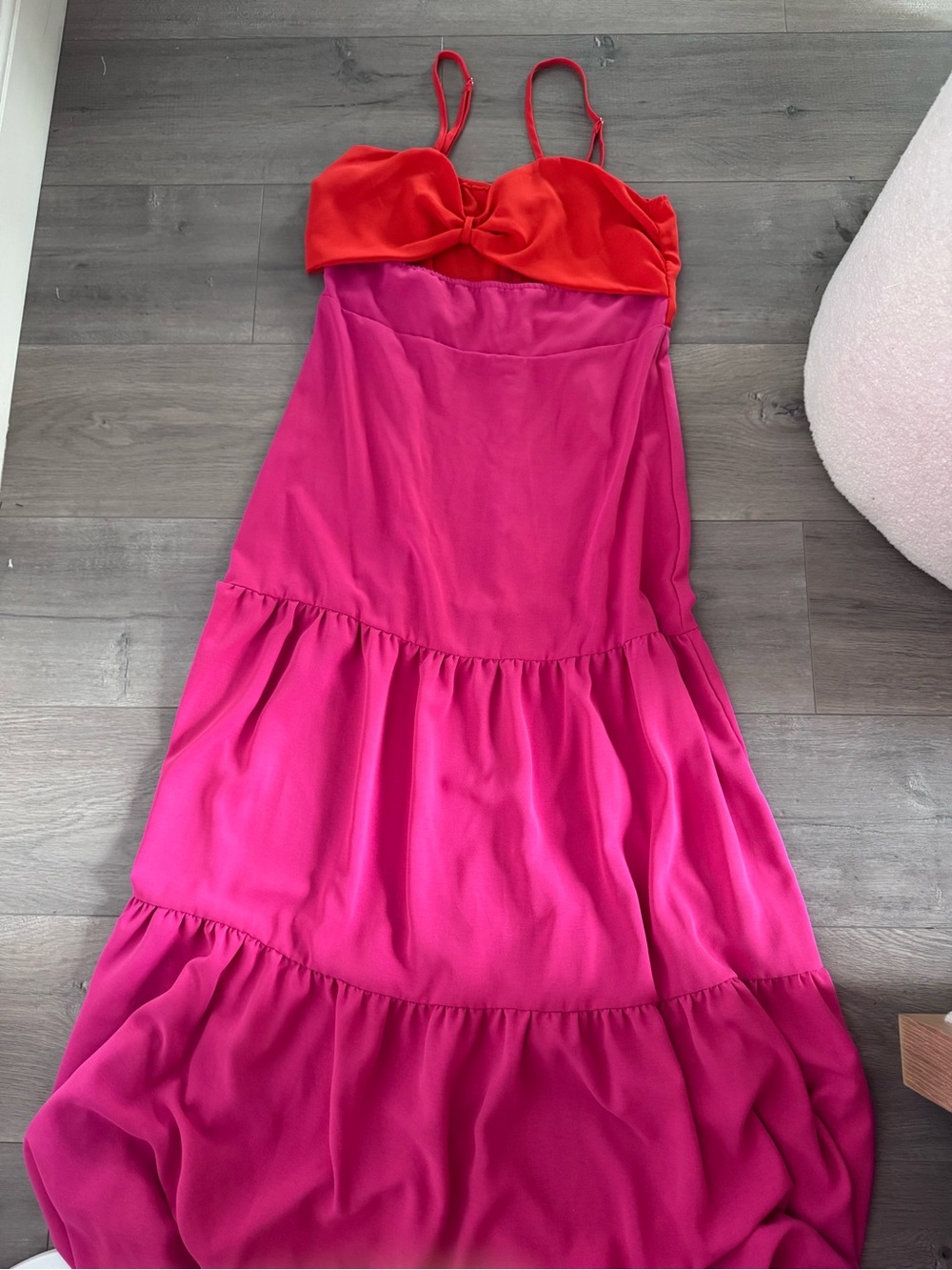 SHEIN Two-Tone Red and Pink Spaghetti Strap Tiered Dress